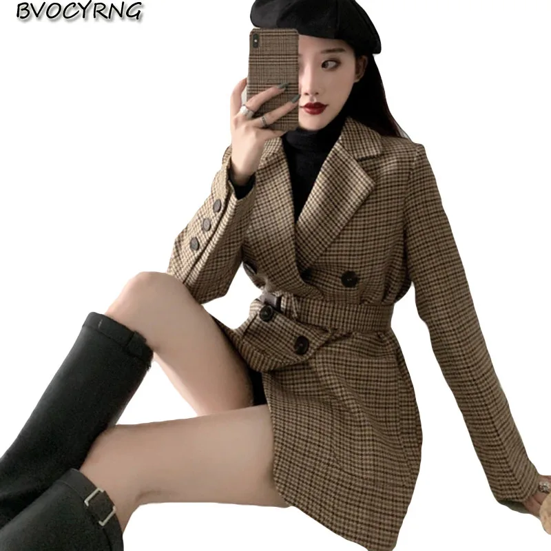 Новинка маленький костюм высококачественное клетчатое пальто женская осенне
