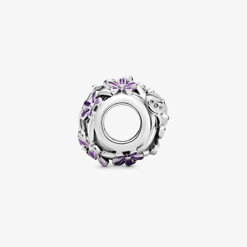 

2021 Mother's Day 925 Sterling Silver Beads Purple Daisy Openwork Charm Fit Original Pandora Bracelet Women Jewelry Gift