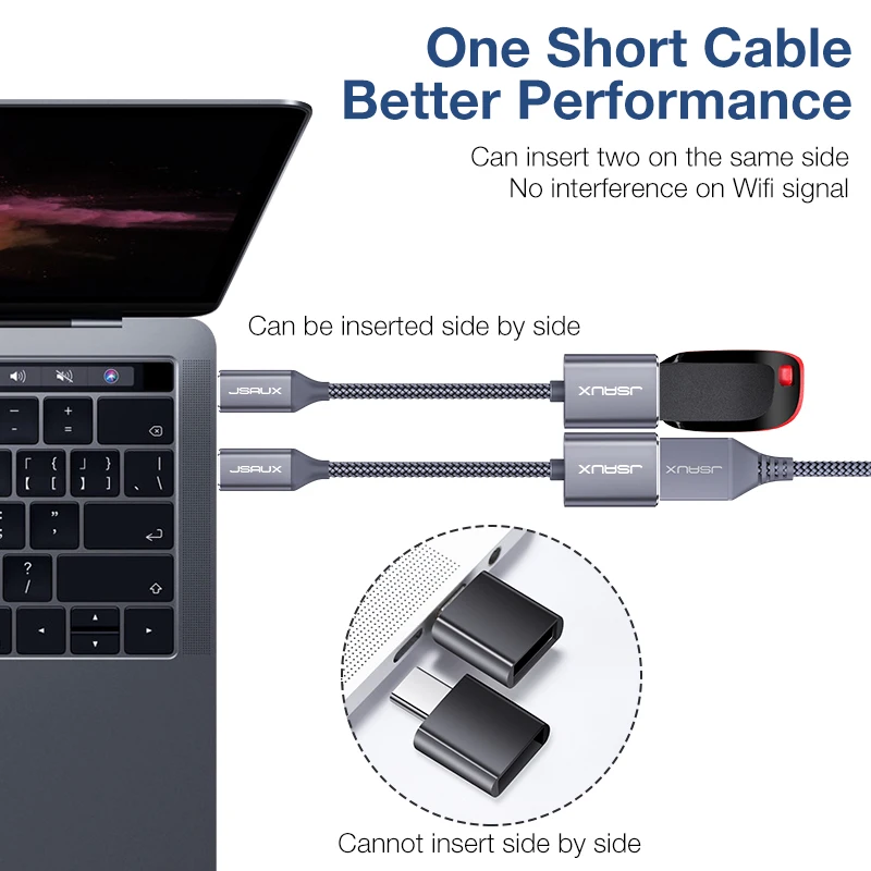 

JSAUX USB C Adapter OTG Type C Cable Male to USB A 3.0 Female Thunderbolt 3 Adapter for MacBook Samsung Xiaomi USB C OTG Type-C
