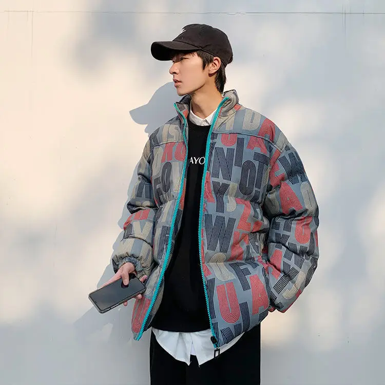 

Men's Cotton Padded Clothes 2021 New Fashion Brand Japanese Retro Cool Thickened Loose Print Student Bread Winter Coat