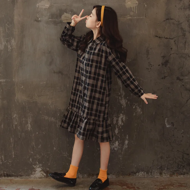 

Autumn 2020 New Toddler Christmas Dress Children Plaid Skirt Girls Dress Cotton Children Elegant Skirt Baby Shirt Dress