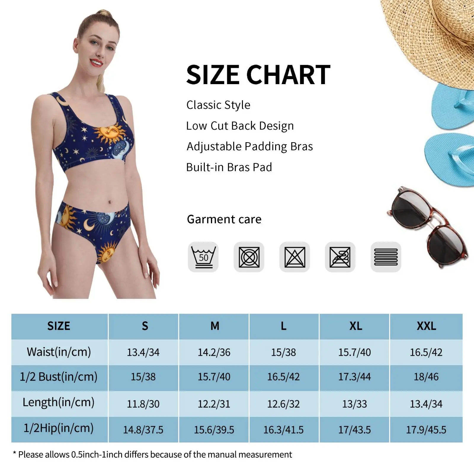 

Sun And Moon Swimsuit one piece Bikini Padded Lunar Space Sun Moon Stars Solar Solarsystem 2020 Pattern