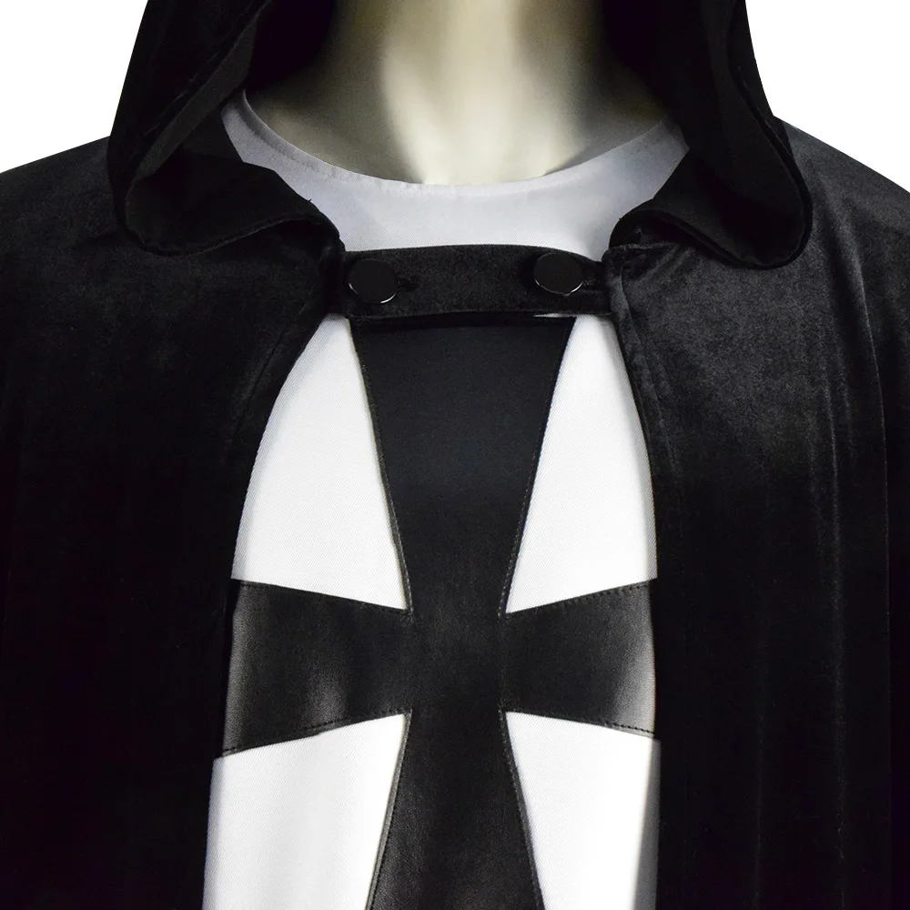 

CosDaddy Halloween Medieval Knight Cosplay Costume Men Dress Black Velvet Cloak Full Set