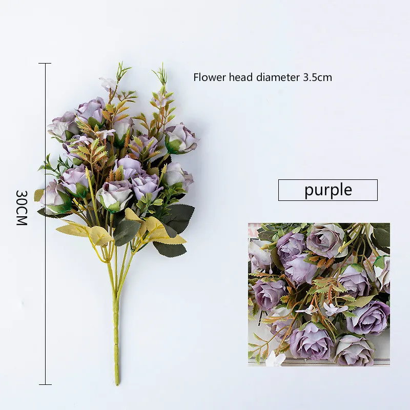 purple 10 головок/набор роз Искусственные цветы и шелковые цветы для свадебного украшения и украшения дома романтический подарок на день Святого Валентина - Цвет: purple