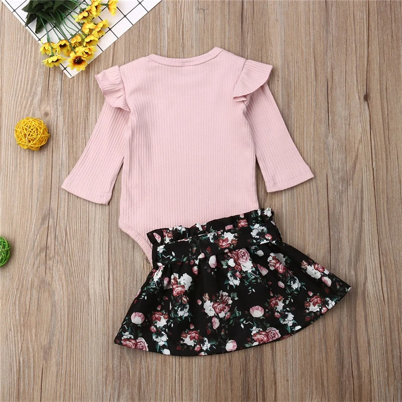 2019 New Products Toddler Kids Baby Girl Infant Clothes Set Autumn Ruffle Romper Tops Floral Print Skirt Outfits 0-24M | Мать и ребенок