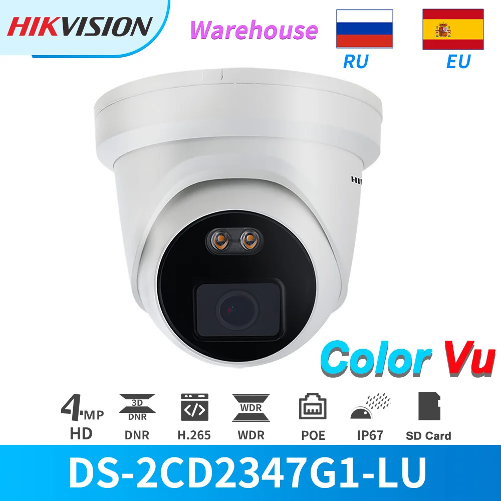 

Hikvision IP Camera 4MP ColorVu DS-2CD2347G1-LU 24/7 Full Time Color PoE Turret CCTV Security Built-in Mic&SD Card Slot Onvif