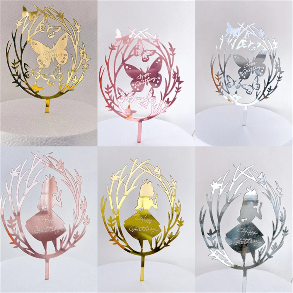 

Butterfly Pattern Happy Birthday Acrylic Cake Decoration Card Party Supplies Birthday Party Cake Topper Wedding Decoration