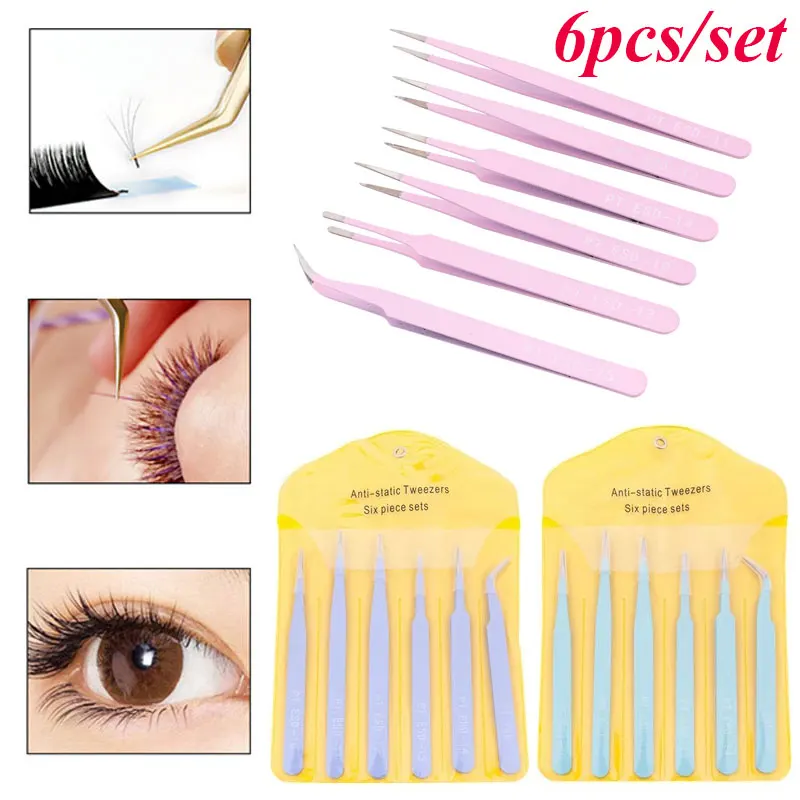 

6PCS Beauty Nail tweezers Eyelash Nail Nipper Multifunctional Tool False Eyelash Extension Lash Picking Tool ESD Lash Tweezers