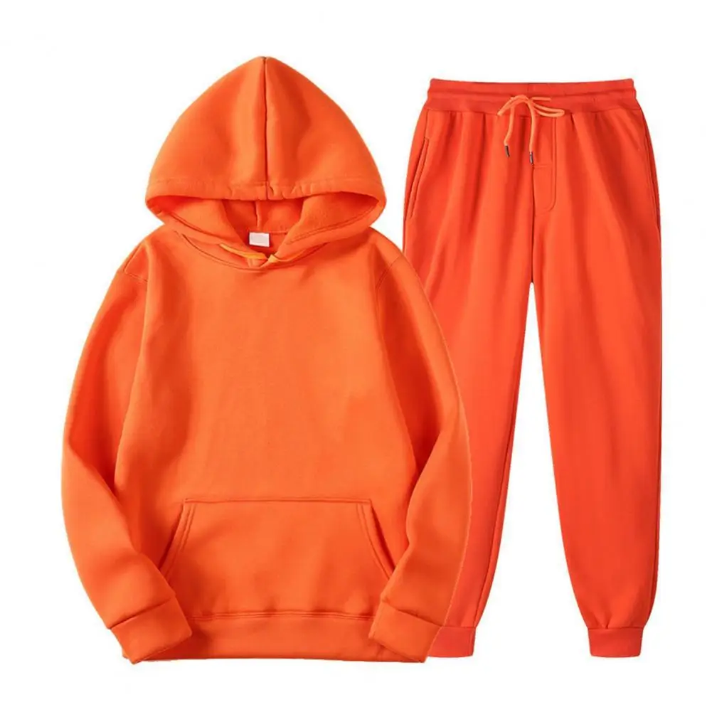

1 Set Hoodie Pants Set Solid Color Hooded Men Women Drawstring Large Pocket Sweatshirt Sweatpants for Sports Hoodie
