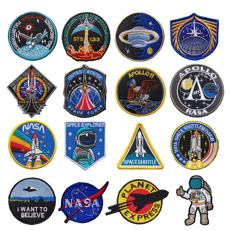 

Space Astronaut Embroidered Badge Apollo Project Embroidered Patches Nasa Aerospace Embroidered Velcro Armband Sticker