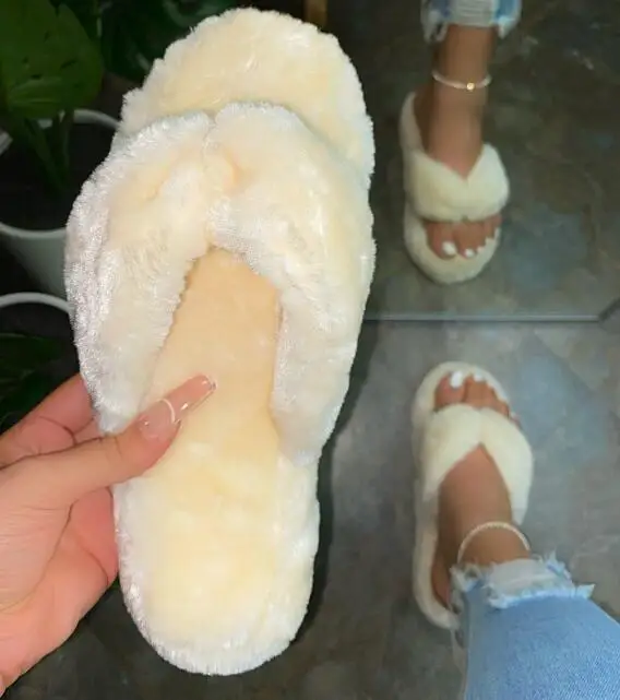 Женские сандалии из хлопка плюшевые шлепанцы на толстой нескользящей подошве