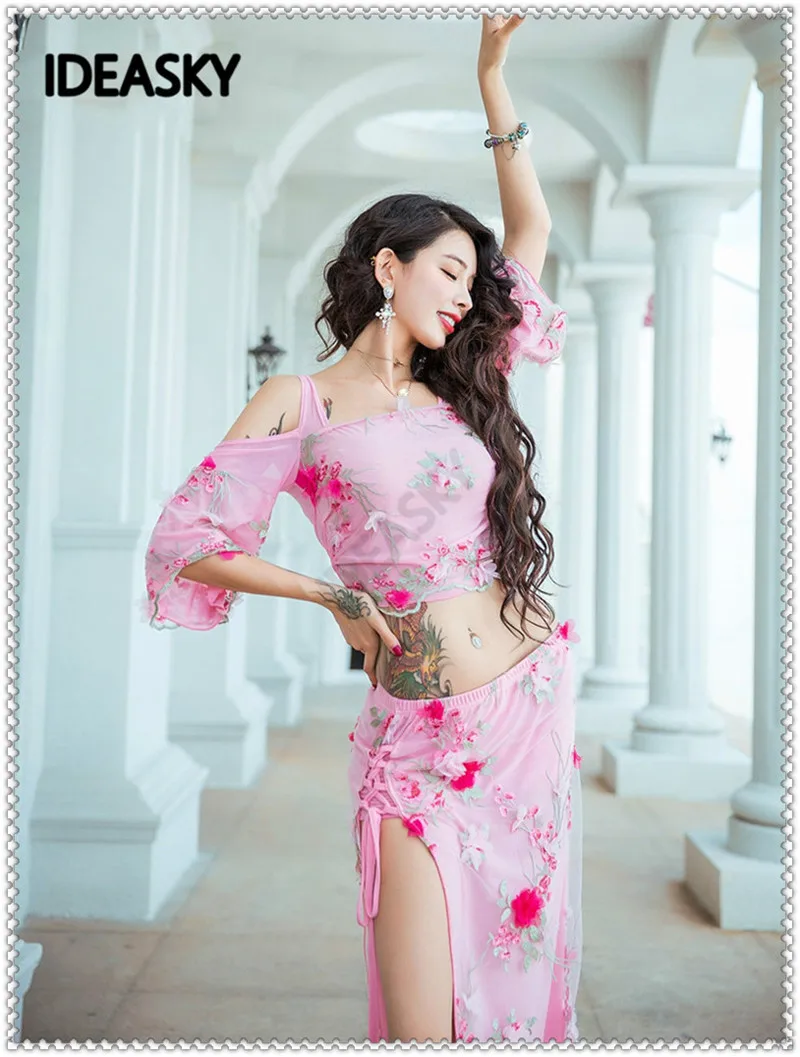 Женский розовый топ и юбки для восточных конкурсов Bellydance профессиональная