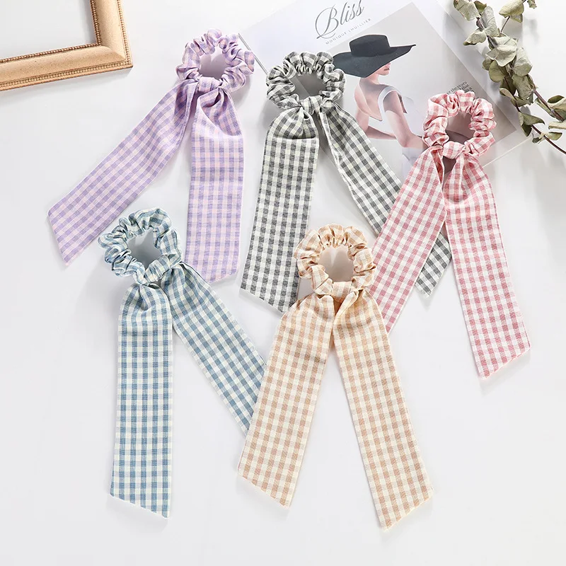 

New arrival Fashion women plaid bow Hair bands hair scrunchies girl's hair Tie scarf Ponytail Holder