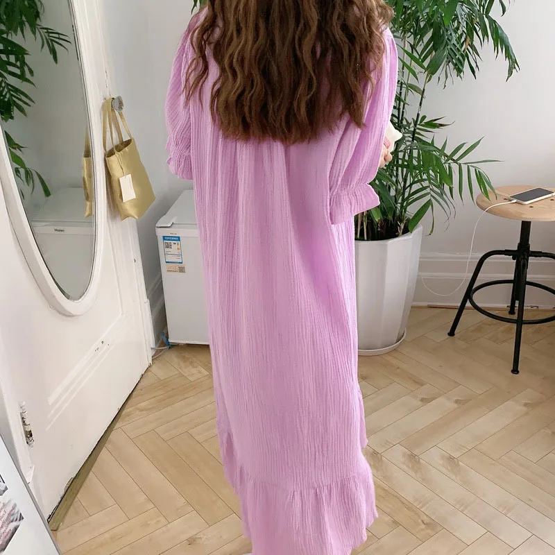 2021 Summer New Korean Home Wear Pure Cotton Lace Nightdress Decoration Bow Dress Women's Nightgown Lady Nightwear Sleepwear