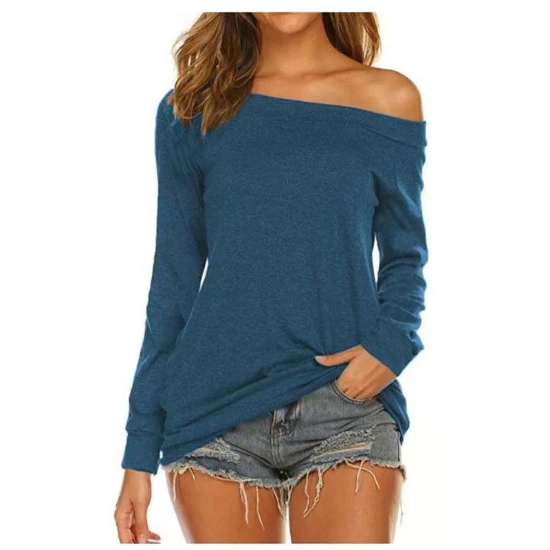 

Women's Long Sleeve Boat Neck Off Shoulder Blouse Tops Baggy T Shirt Pink Tshirts Purple Fall Trendy Clothes Fashion Plain Tees
