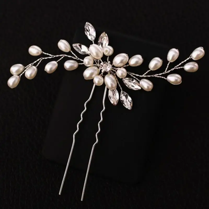 

1PC Silver Pearl Crystal Elegant Bridal Wedding Flower Handmade Bridesmaid Bridal Veil Hair Pins Hair Accessories Hot Sale Gifts