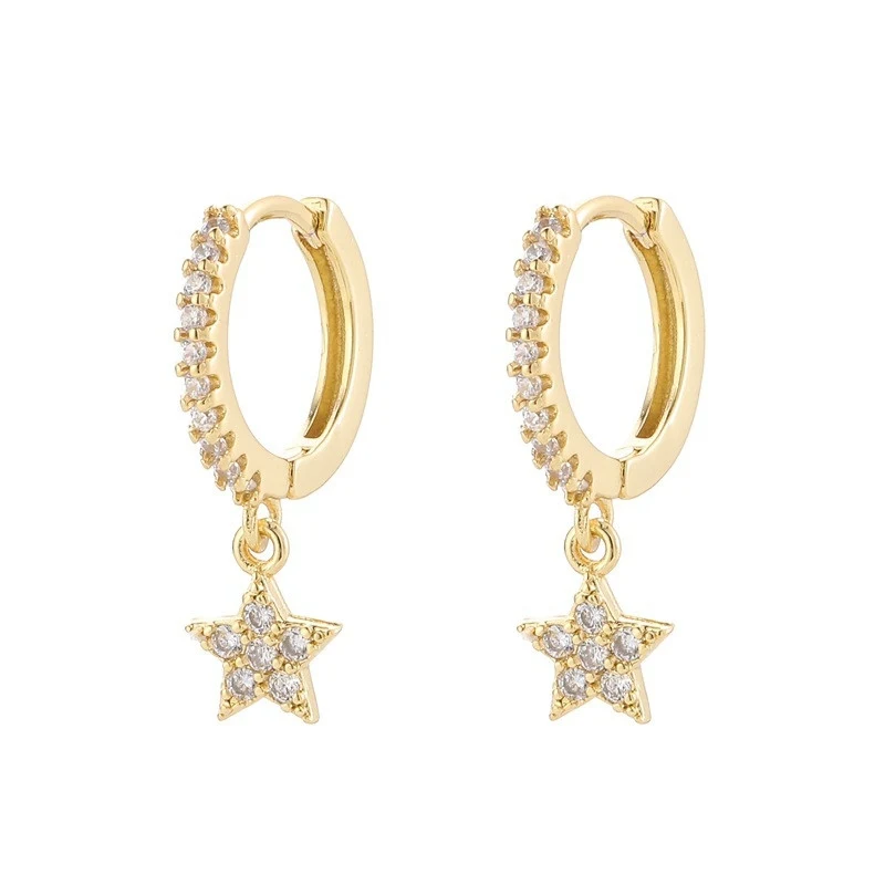

S925 Punk Arrow Shiny Plata Ear Rings with Star Cross Drop Zirconia Ear