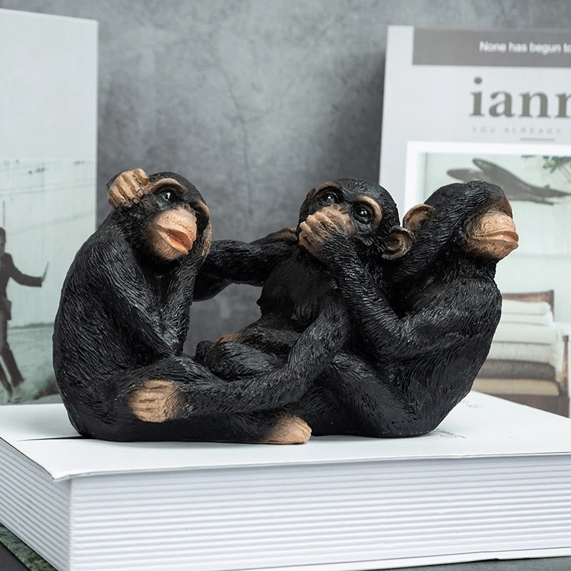 

Newly Cute Monkey Statue Hand Painted Animals Resin Crafts Desktop Ornament for Home Garden Living Room Decoration