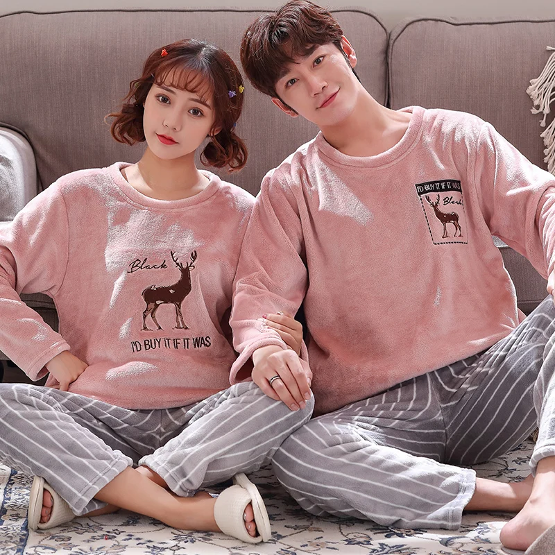 Парные пижамы фланелевые с длинными рукавами утолщенная зимняя домашняя одежда
