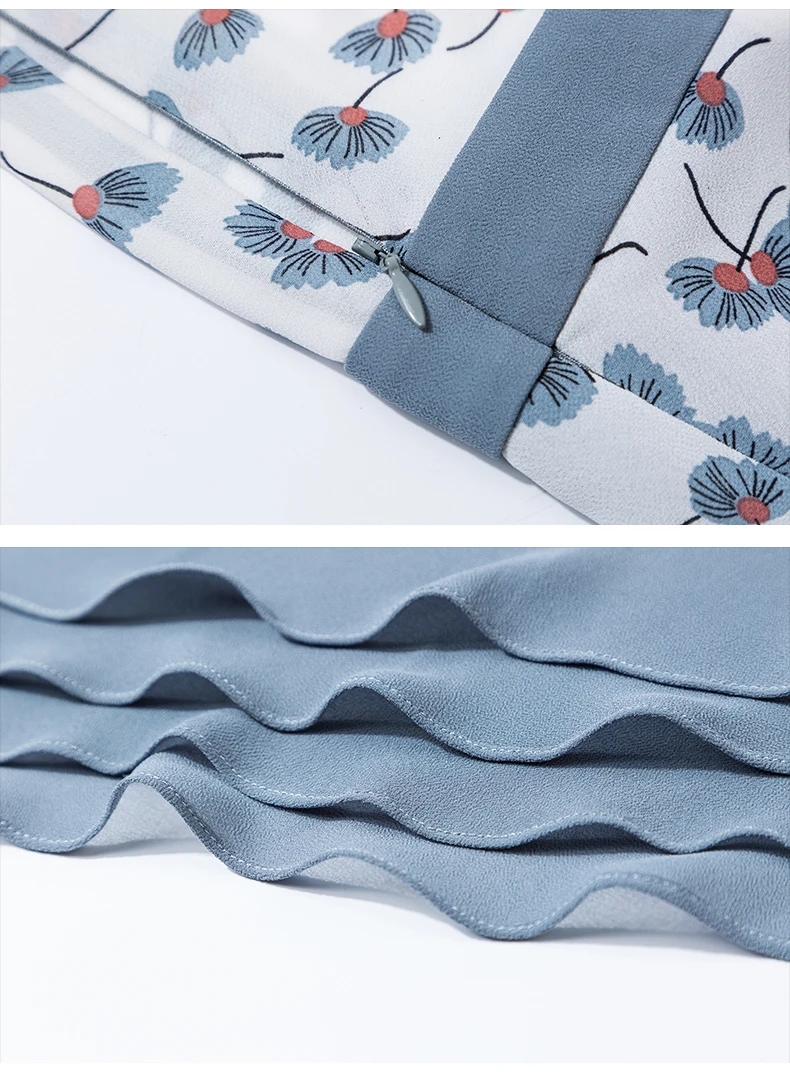 

Elegant 2021 Summer Sweet Short Sleeve Chiffon Patchwork A Line Floral Dress Women