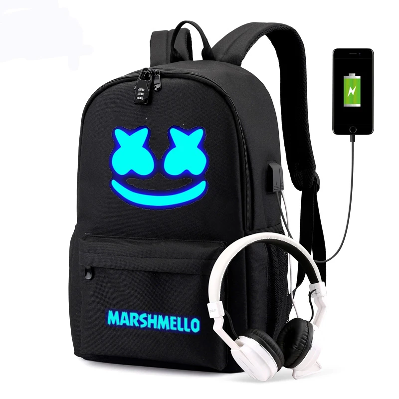 DJ Marshmallow рюкзак Многофункциональный USB зарядка для подростков мальчиков студенческих девочек школьные сумки Дорожная светящаяся сумка для ноутбука