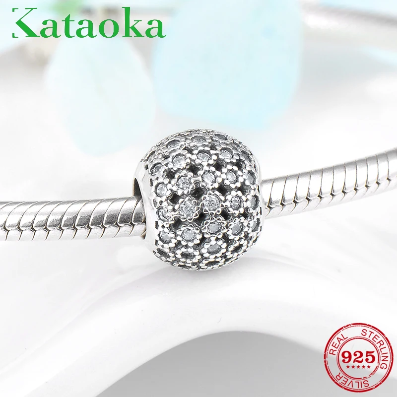 Полный подсолнуха сверкающие CZ Амулеты Бусы 2018 Мода 925 стерлингового серебра