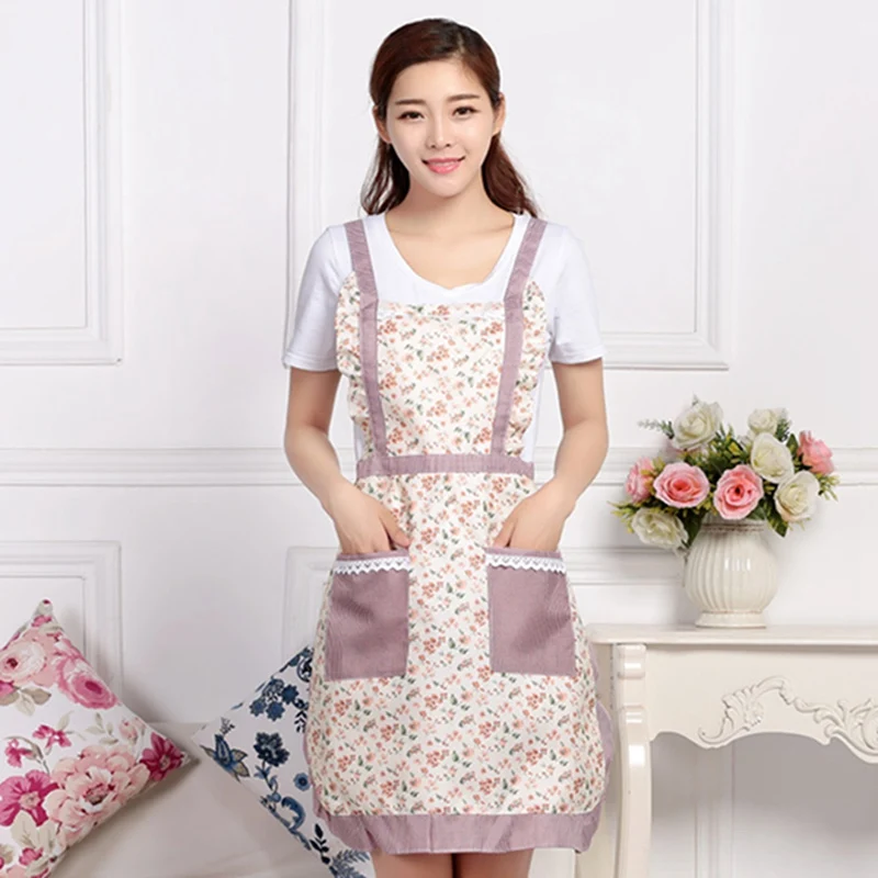 

Breathable Aprons for Women Kitchen Cooking Apron Flower Pattern Princess Bib Dress Bib with Pockets Waterproof Pinafore