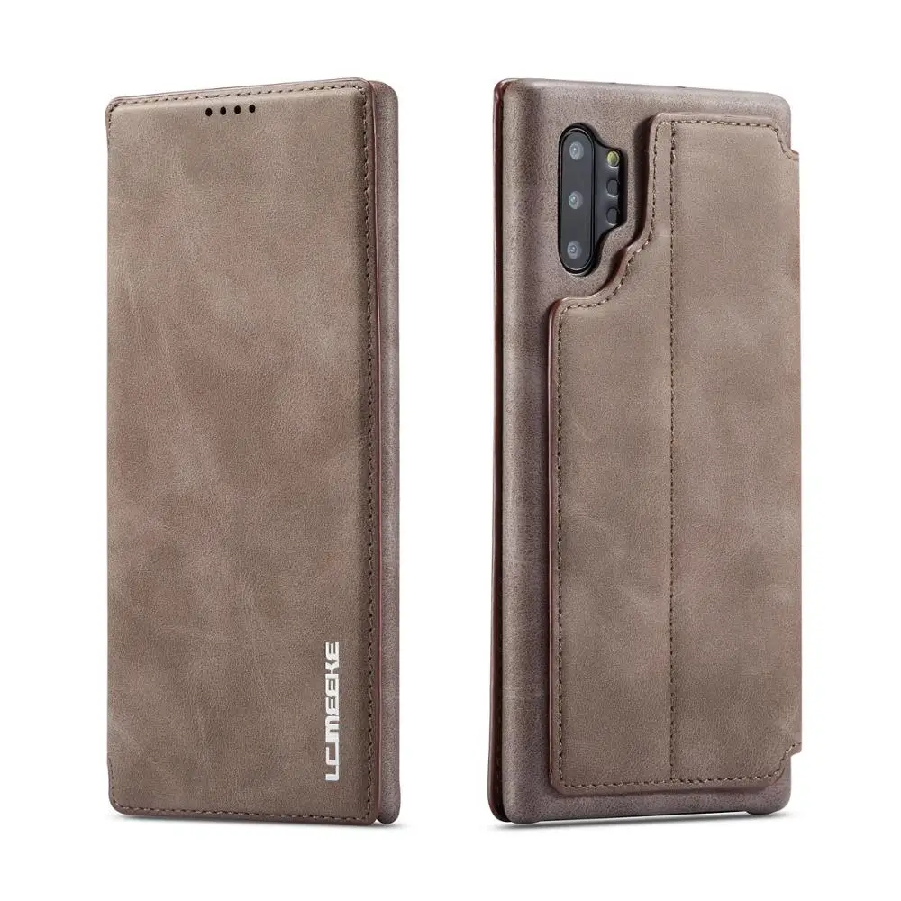 Coffee Для samsung Galaxy Note 10/Note 10 Plus кожаный чехол-кошелек Роскошный чехол с отделением для карт Защита от падения - Цвет: Coffee