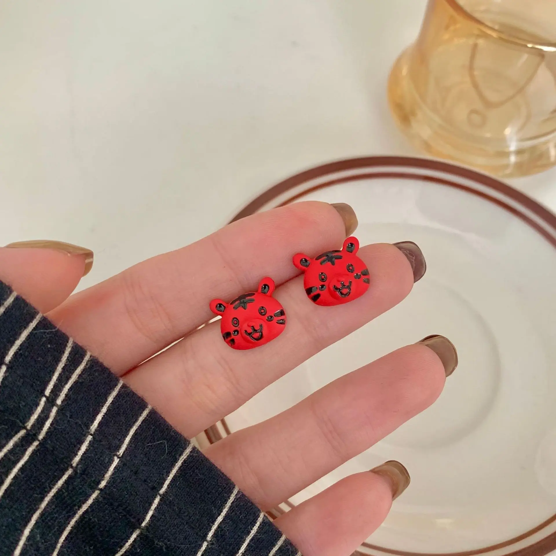 

Cartoon Tiger Clip Earrings No Hole Ear Clips Chinese Zodiac Tiger Clip on Earring Without Piercing Minimalist Earring CE689