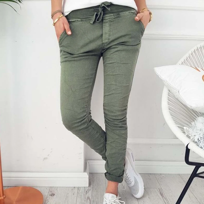 

Women Casual Solid Stacked Sweatpants Casual Elastic Waist Jogger Slim Trousers Summer Thin Ruched Drawstring Legging Wholesale