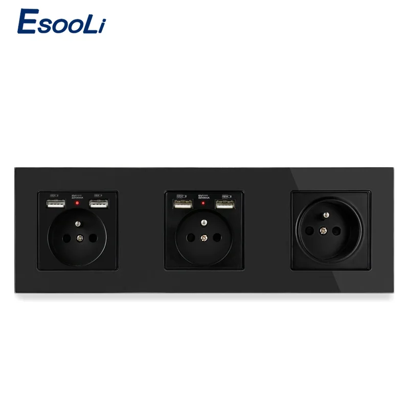 Настенная розетка Esooli с двумя USB-портами 3 клавиши 258 х86 мм | Обустройство дома