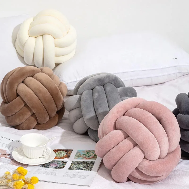 Home Textiles Hand Knit Plain Knot Pillow Ball Bed Velvet Stuffed Cushion Decor Throw Knotted | Дом и сад