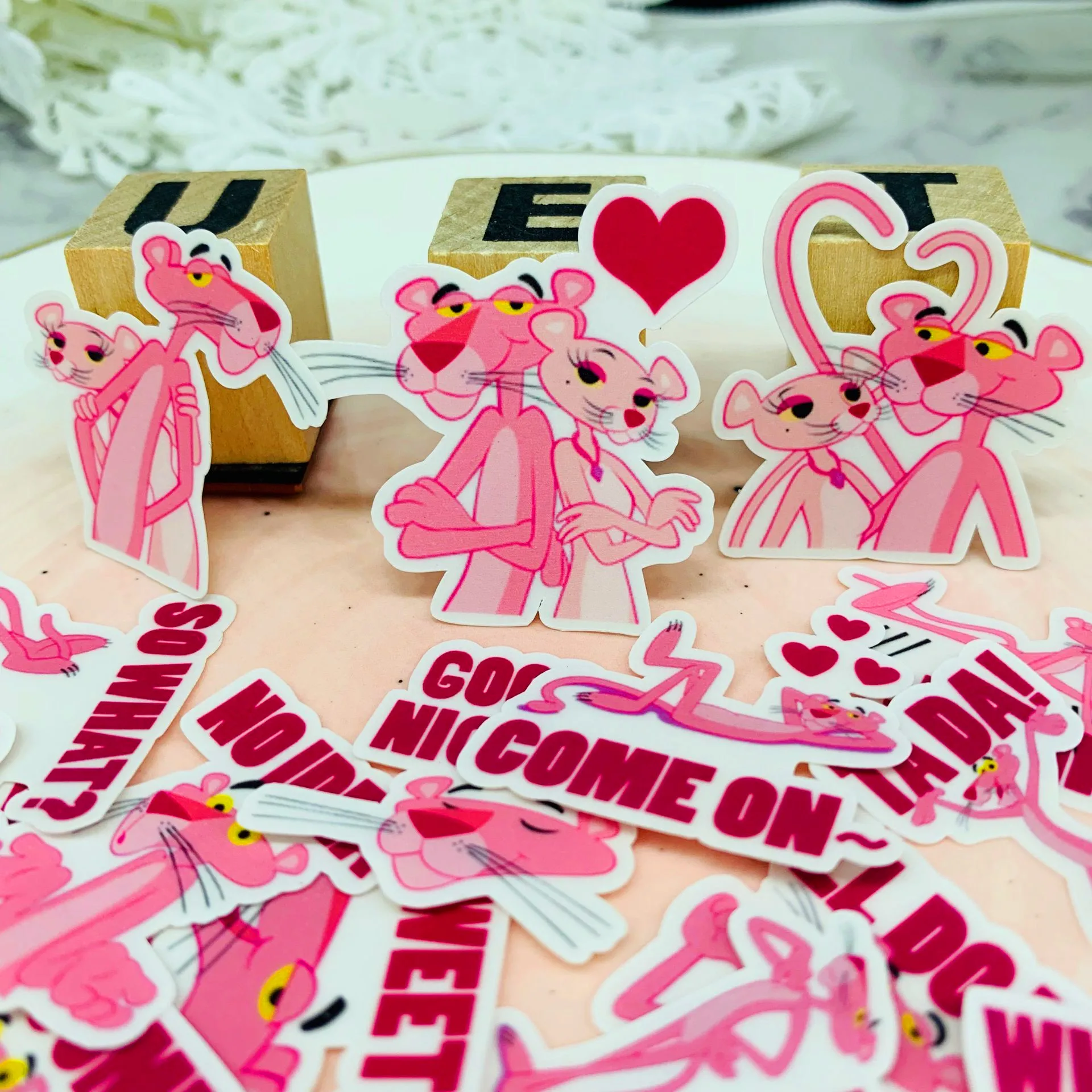 

42 pcs Cute pink cartoon for kid homemade book stickers on laptop / decorative scrapbooking/DIY