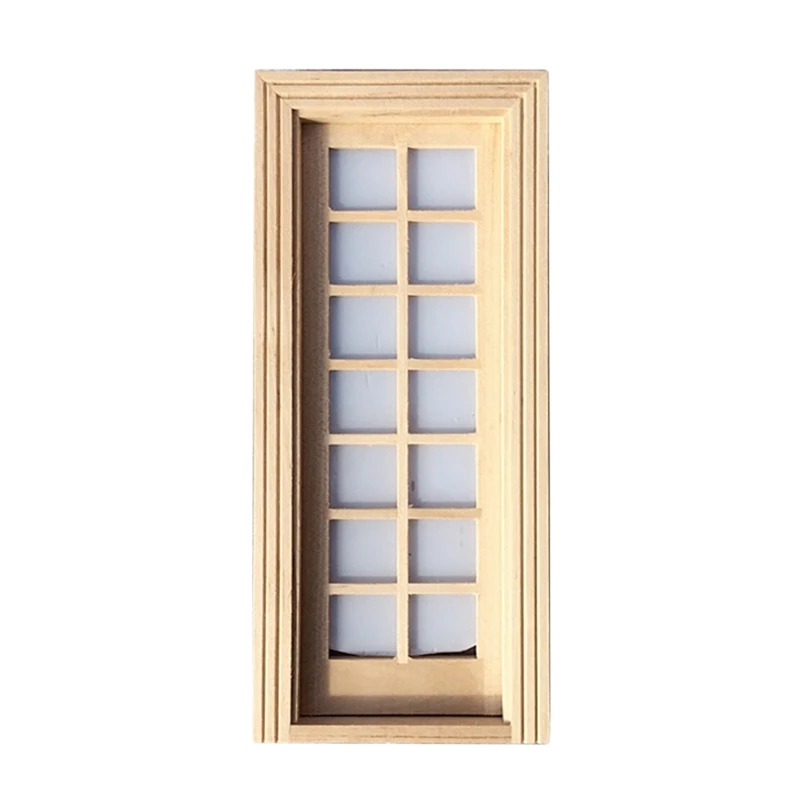 

1/12 Dollhouse Mini Window Door Wooden DIY 14 Lattices Rectangular Billet Door Dollhouse Furniture Accessories
