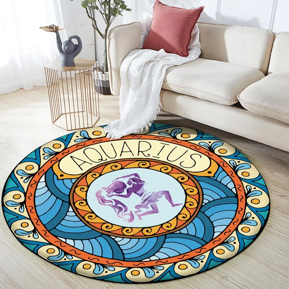 

12 Constellation Aquarius Round Floor Mat Flannel Anti-slip Carpet Durable Carpet Floor Decoration Bedroom Living Room Mat Home