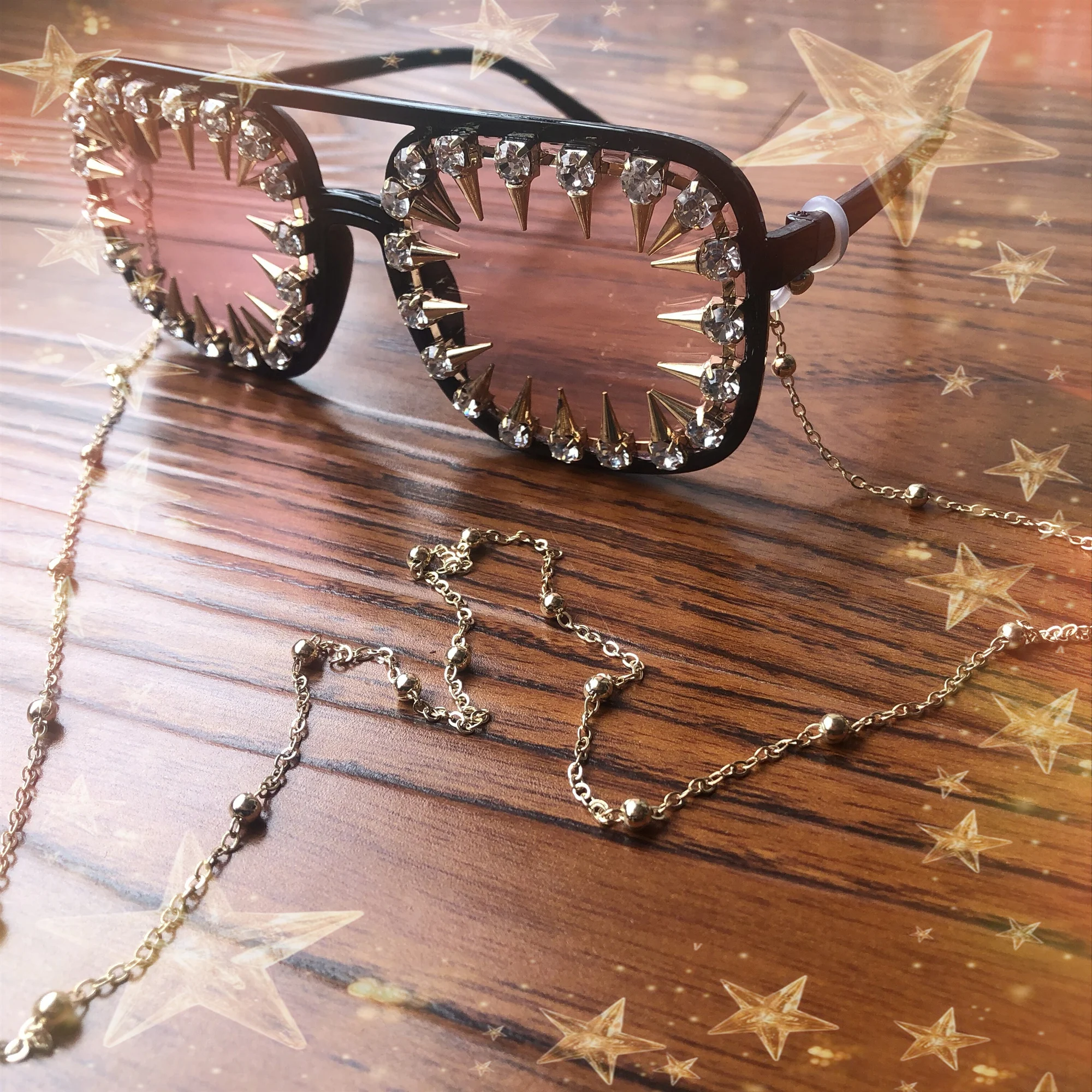 Женские солнцезащитные очки в стиле стимпанк Розовые Квадратные с заклепками и