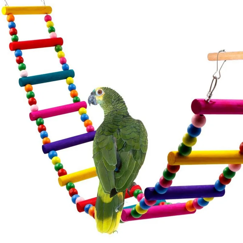 

Colorful Wooden Pet Bird Toys Ladder Climb Parrot Drawbridge Bridge Macaw Cage Swing Shelf Singing Parrot Bites Toy