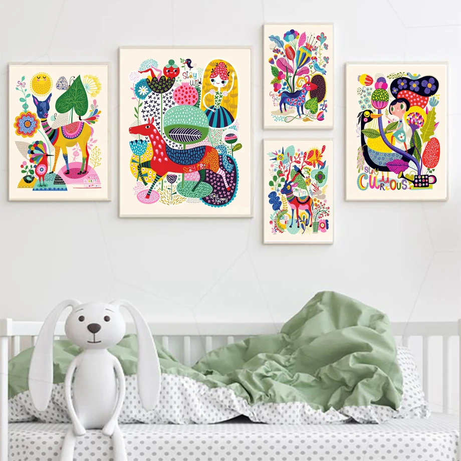 

Fantasy World Posters Colourful Animals Wall Art Canvas Painting Stay Curious Prints Nursery Picture For Kid'sroom Home Decor