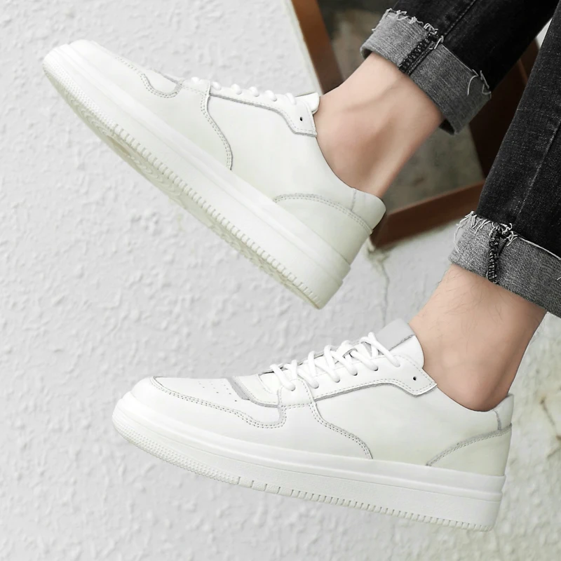 

Genuine Leather Shoes Men Footwear Black White Sneakers Shoes 2020 Sneakers Male Shoes Breathable Cow Leather Flats