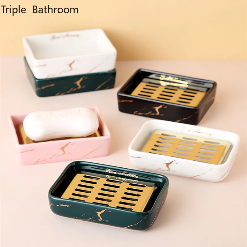 

1pc Light Luxury Household Draining Soap Dish Ceramics Bathroom Soap Packaging Boxes Storage Shelves Restroom Shower Accessories