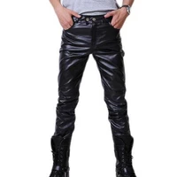 mens skinny shiny gold silver black pu leather pants motorcycle men nightclub stage pants for singers dancers casual trousers