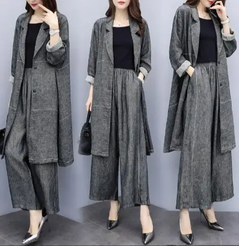 Dark Gray Спортивный костюм для женщин большого размера комплект из 2 предметов топ и брюки Широкие брюки костюм набор женский с эластичной талией костюм - Цвет: Dark Gray