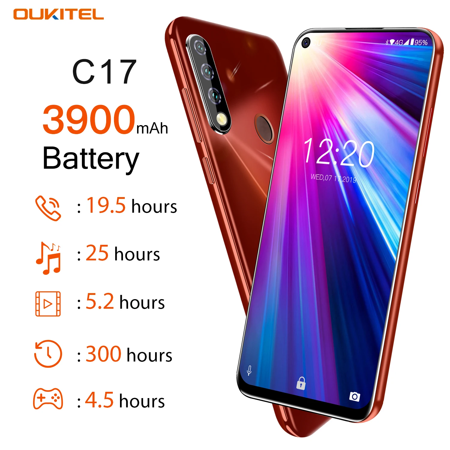 Смартфон OUKITEL C17 6 35 ''с тройной камерой MT6763 четыре ядра Android 9 0 3 ГБ 16