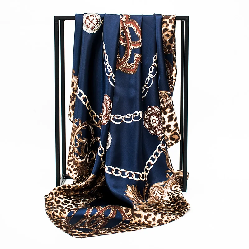 

Headband Silk Scarf Women Luxury Brand Fashion Print Satin Hair Scarf Female 90cmx90cm Square Shawl Hijab Bandana for Ladies