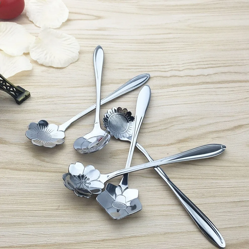 4 шт. мини Нержавеющая сталь ложки вишня Подсолнух цветы розы Форма Чай ложка для