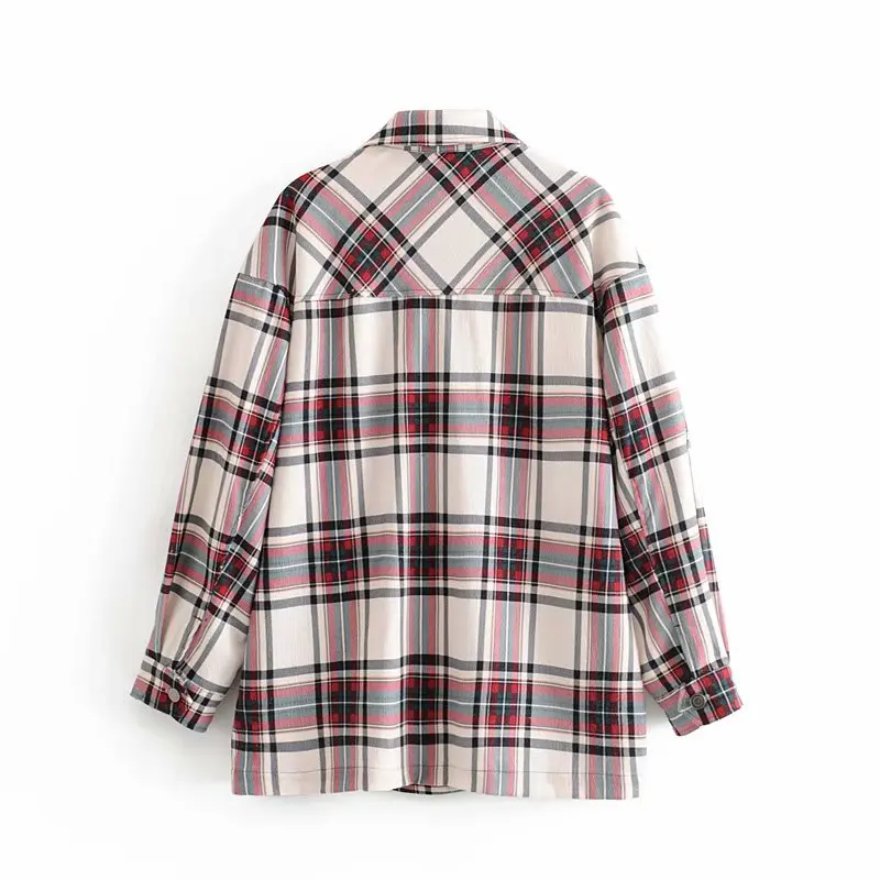 Женская мода большого размера Вельветовая клетчатая блузка багги с длинным