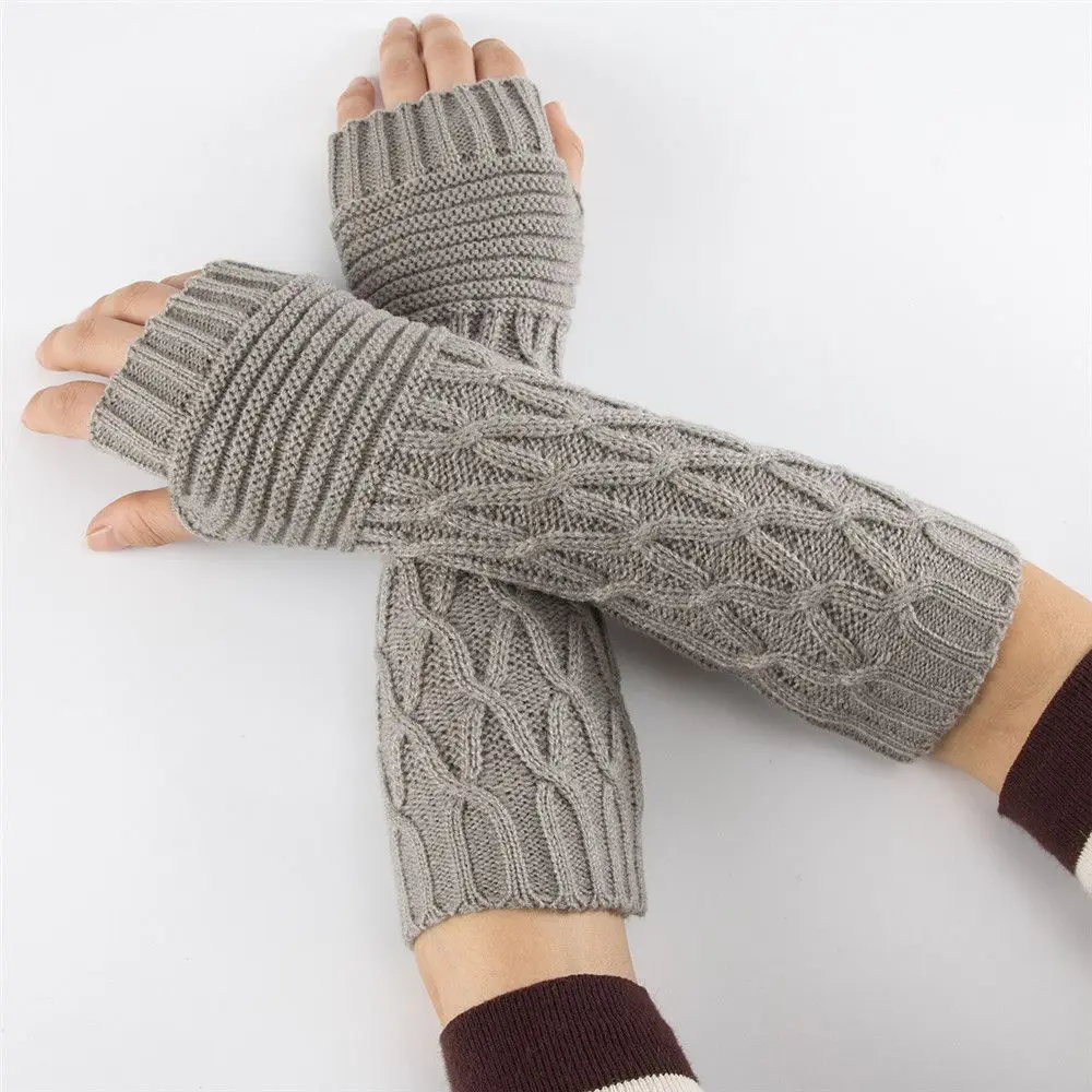 

Fashion Winter Soft Candy Color Long Knitted Gloves Fingerless Mittens Arm Warmers Thick Warm