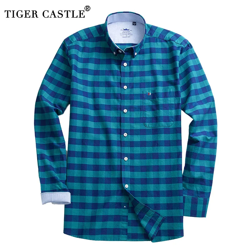 Мужская рубашка в клетку Повседневная деловая с длинным рукавом 100% хлопок весна