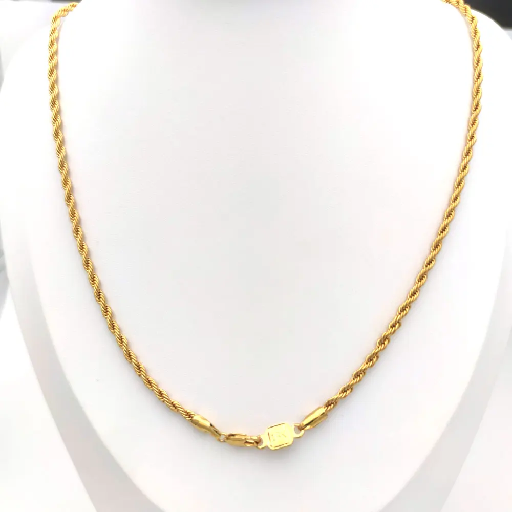 Collar de cadena de cuerda de corte fino para mujer, oro amarillo fino sólido de 18K, relleno de 3mm, 500mm, 20