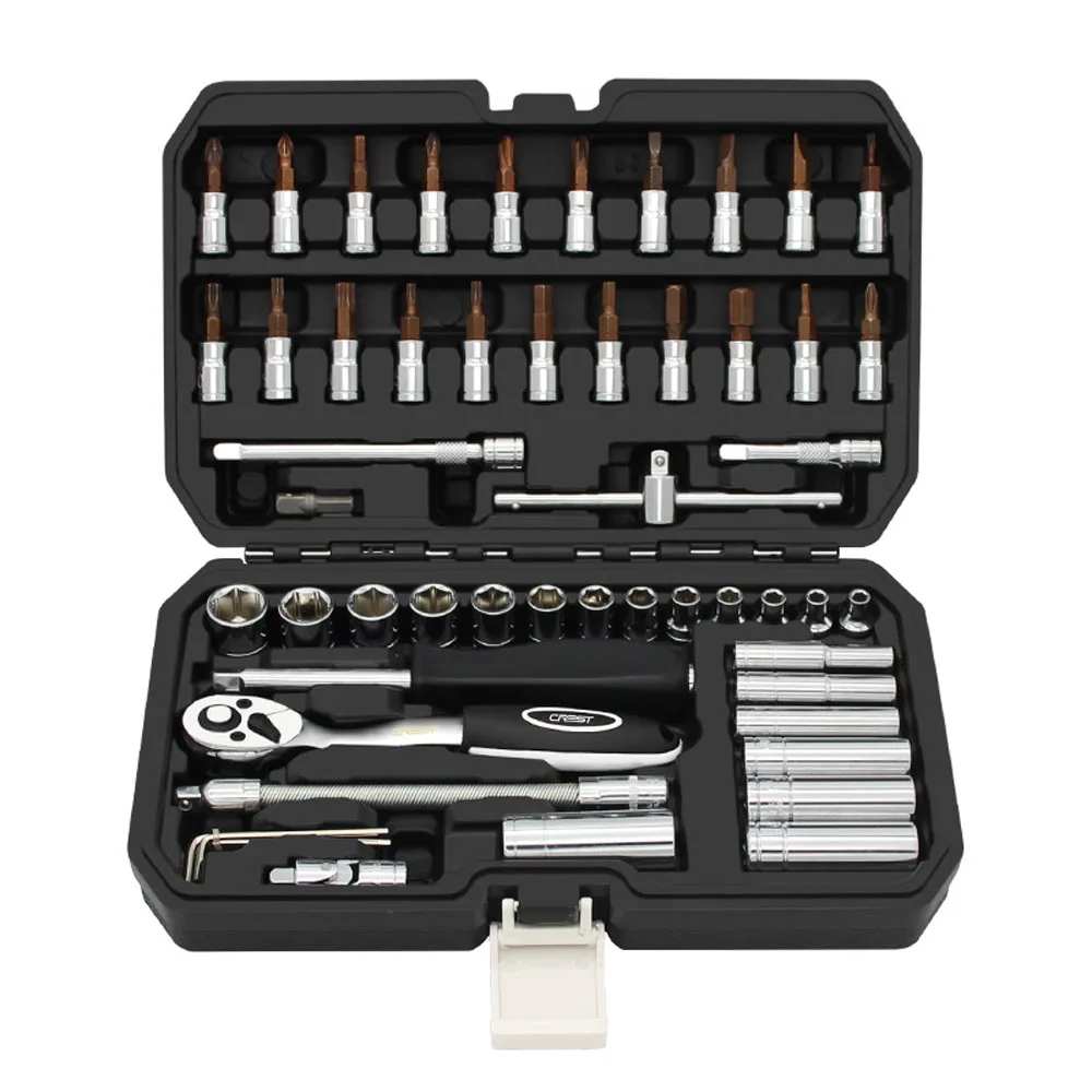

53Pcs Chrome-vanadium Steel 1/4'' Ratchet Wrench Socket Wrench Set House Automobile Motorcycle Repairing Maintenance Tool Kit